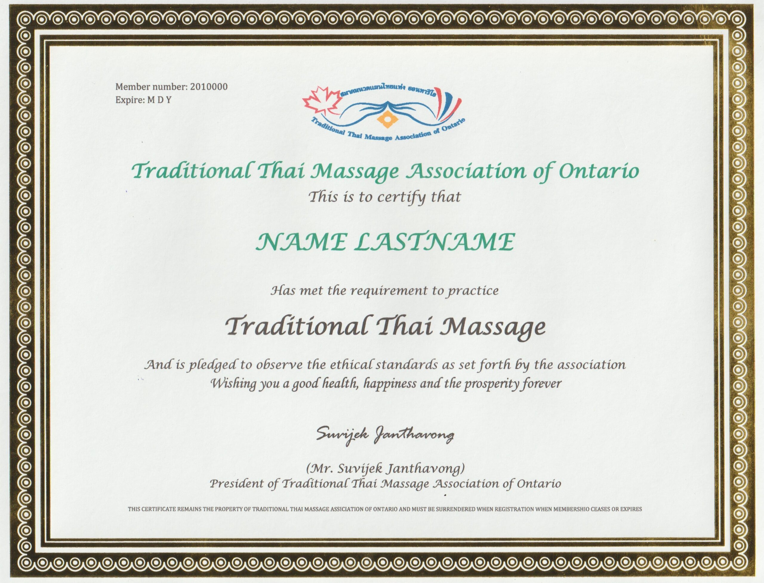 TRADITIONAL THAI MASSAGE ASSOCIATION OF ONTARIO